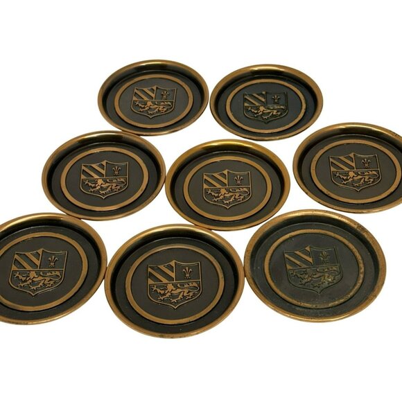 VTG Hyde Park Coaster Set 8 Monogrammed Copper Coat of Arms Barware Arms-Crest - Picture 1 of 10